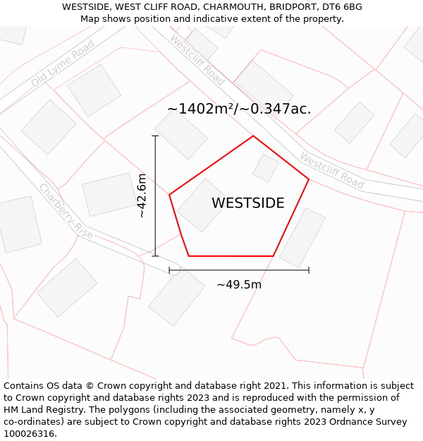 WESTSIDE, WEST CLIFF ROAD, CHARMOUTH, BRIDPORT, DT6 6BG: Plot and title map