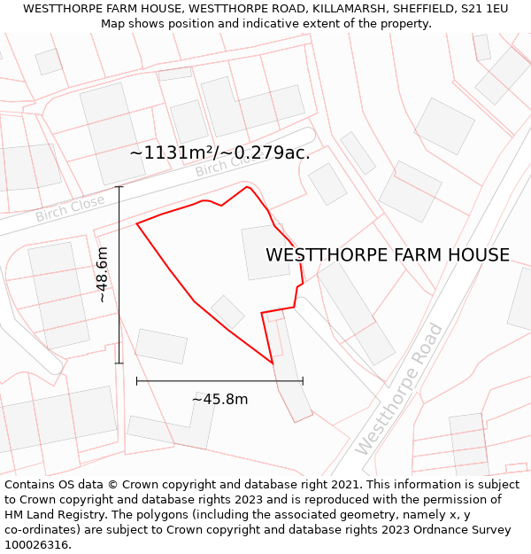 WESTTHORPE FARM HOUSE, WESTTHORPE ROAD, KILLAMARSH, SHEFFIELD, S21 1EU: Plot and title map