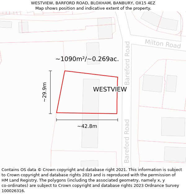 WESTVIEW, BARFORD ROAD, BLOXHAM, BANBURY, OX15 4EZ: Plot and title map