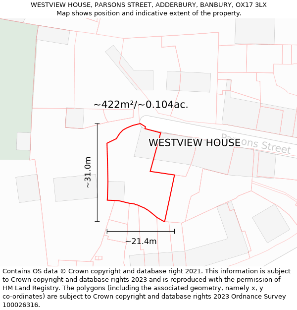 WESTVIEW HOUSE, PARSONS STREET, ADDERBURY, BANBURY, OX17 3LX: Plot and title map