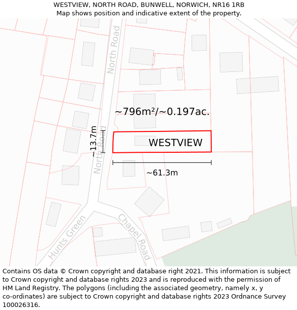 WESTVIEW, NORTH ROAD, BUNWELL, NORWICH, NR16 1RB: Plot and title map