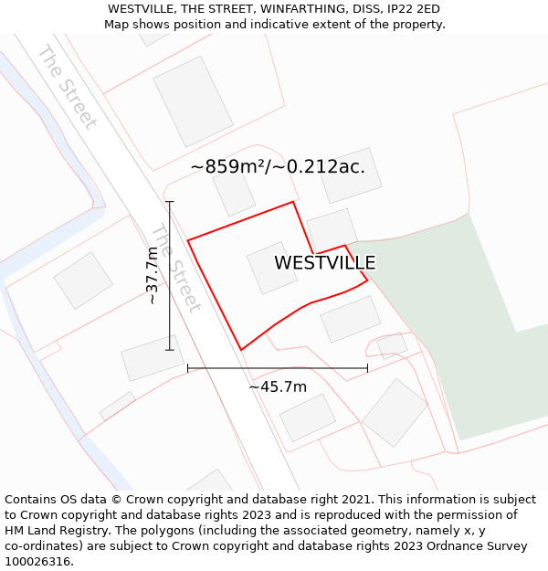WESTVILLE, THE STREET, WINFARTHING, DISS, IP22 2ED: Plot and title map