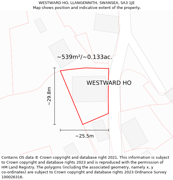 WESTWARD HO, LLANGENNITH, SWANSEA, SA3 1JE: Plot and title map