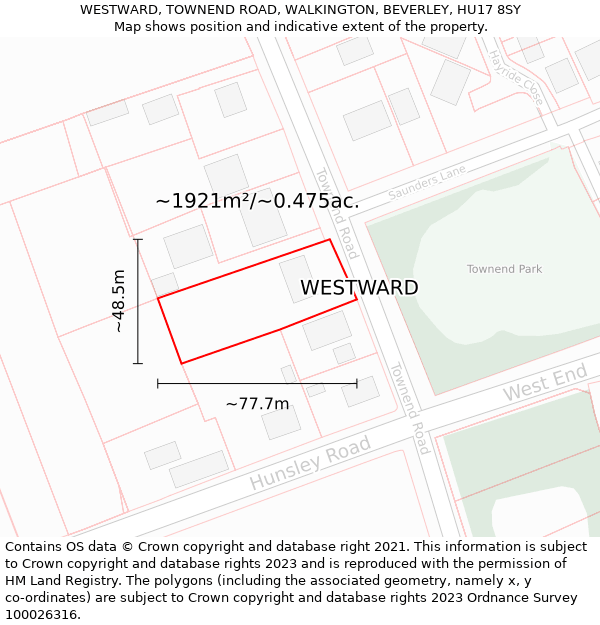 WESTWARD, TOWNEND ROAD, WALKINGTON, BEVERLEY, HU17 8SY: Plot and title map
