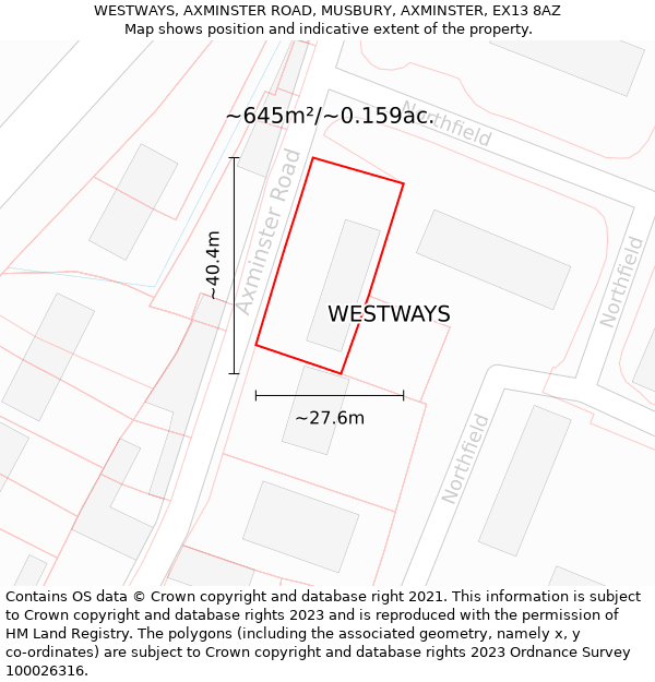 WESTWAYS, AXMINSTER ROAD, MUSBURY, AXMINSTER, EX13 8AZ: Plot and title map