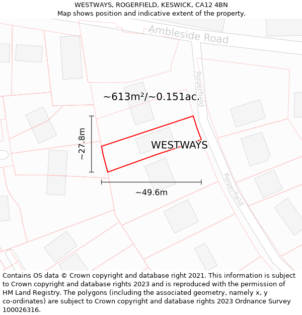 WESTWAYS, ROGERFIELD, KESWICK, CA12 4BN: Plot and title map