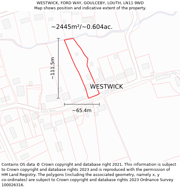 WESTWICK, FORD WAY, GOULCEBY, LOUTH, LN11 9WD: Plot and title map