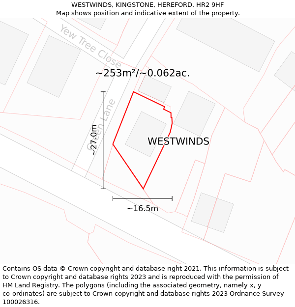 WESTWINDS, KINGSTONE, HEREFORD, HR2 9HF: Plot and title map