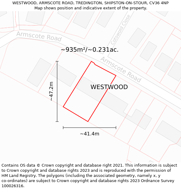 WESTWOOD, ARMSCOTE ROAD, TREDINGTON, SHIPSTON-ON-STOUR, CV36 4NP: Plot and title map