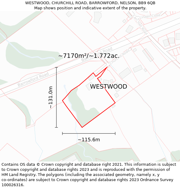 WESTWOOD, CHURCHILL ROAD, BARROWFORD, NELSON, BB9 6QB: Plot and title map