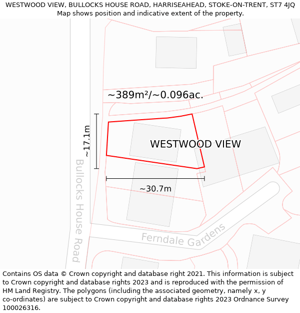 WESTWOOD VIEW, BULLOCKS HOUSE ROAD, HARRISEAHEAD, STOKE-ON-TRENT, ST7 4JQ: Plot and title map
