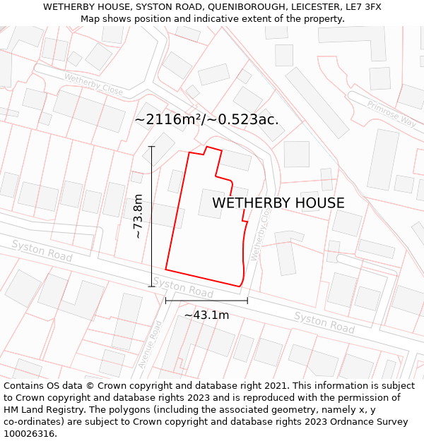 WETHERBY HOUSE, SYSTON ROAD, QUENIBOROUGH, LEICESTER, LE7 3FX: Plot and title map