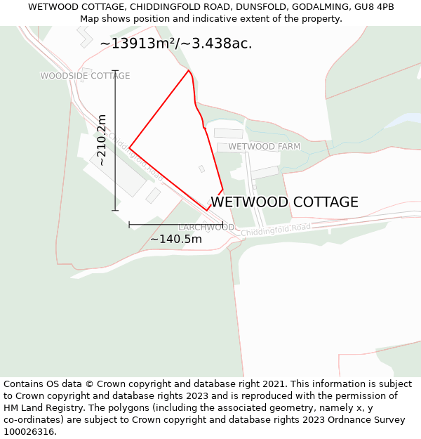 WETWOOD COTTAGE, CHIDDINGFOLD ROAD, DUNSFOLD, GODALMING, GU8 4PB: Plot and title map