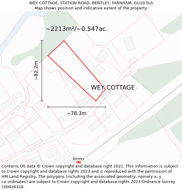 WEY COTTAGE, STATION ROAD, BENTLEY, FARNHAM, GU10 5LA: Plot and title map