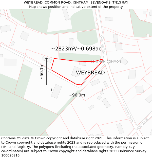 WEYBREAD, COMMON ROAD, IGHTHAM, SEVENOAKS, TN15 9AY: Plot and title map