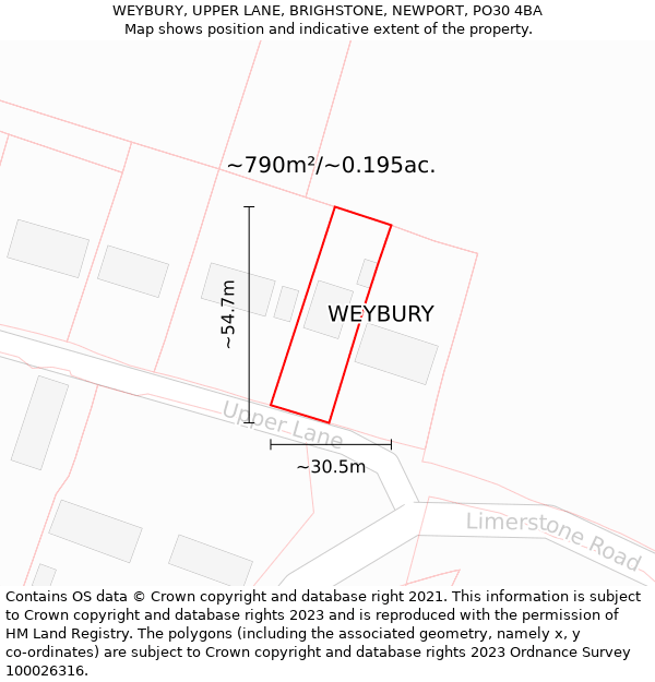 WEYBURY, UPPER LANE, BRIGHSTONE, NEWPORT, PO30 4BA: Plot and title map