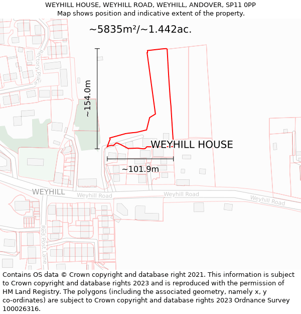 WEYHILL HOUSE, WEYHILL ROAD, WEYHILL, ANDOVER, SP11 0PP: Plot and title map