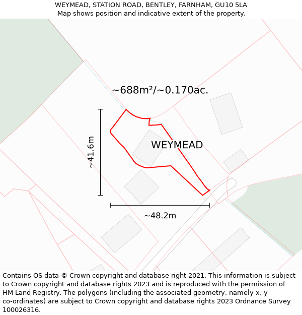 WEYMEAD, STATION ROAD, BENTLEY, FARNHAM, GU10 5LA: Plot and title map