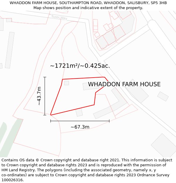 WHADDON FARM HOUSE, SOUTHAMPTON ROAD, WHADDON, SALISBURY, SP5 3HB: Plot and title map