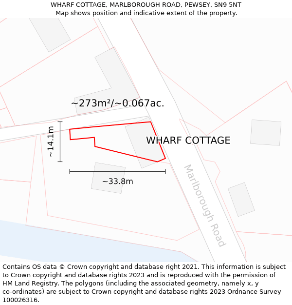 WHARF COTTAGE, MARLBOROUGH ROAD, PEWSEY, SN9 5NT: Plot and title map