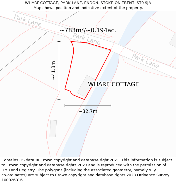 WHARF COTTAGE, PARK LANE, ENDON, STOKE-ON-TRENT, ST9 9JA: Plot and title map