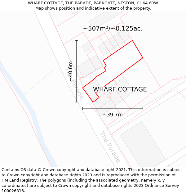 WHARF COTTAGE, THE PARADE, PARKGATE, NESTON, CH64 6RW: Plot and title map