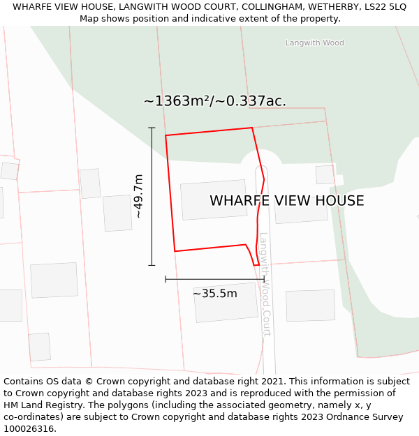 WHARFE VIEW HOUSE, LANGWITH WOOD COURT, COLLINGHAM, WETHERBY, LS22 5LQ: Plot and title map