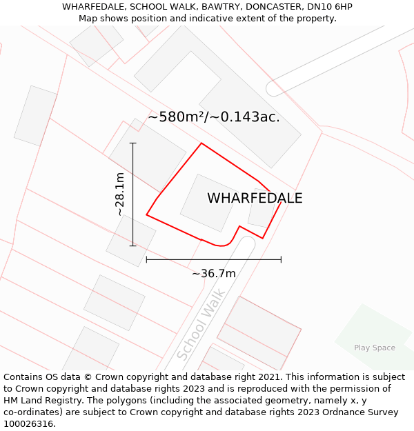 WHARFEDALE, SCHOOL WALK, BAWTRY, DONCASTER, DN10 6HP: Plot and title map