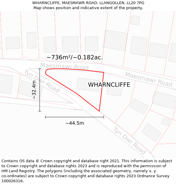 WHARNCLIFFE, MAESMAWR ROAD, LLANGOLLEN, LL20 7PG: Plot and title map