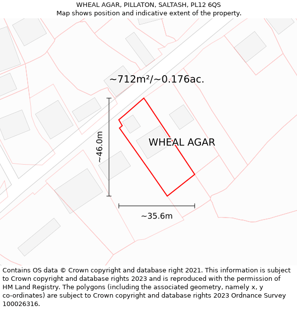 WHEAL AGAR, PILLATON, SALTASH, PL12 6QS: Plot and title map