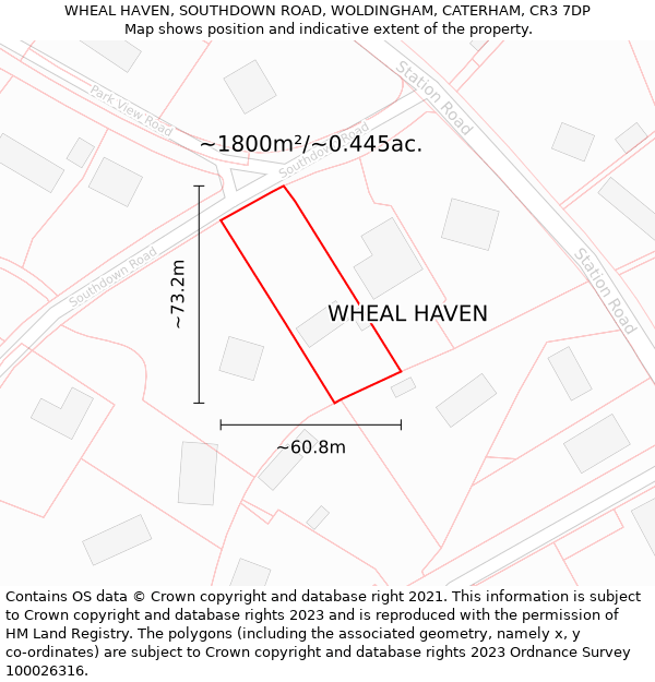 WHEAL HAVEN, SOUTHDOWN ROAD, WOLDINGHAM, CATERHAM, CR3 7DP: Plot and title map