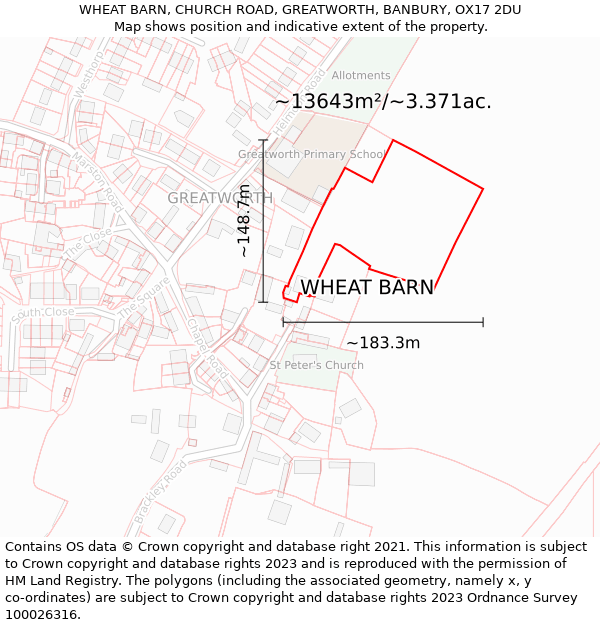 WHEAT BARN, CHURCH ROAD, GREATWORTH, BANBURY, OX17 2DU: Plot and title map