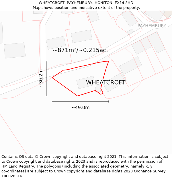 WHEATCROFT, PAYHEMBURY, HONITON, EX14 3HD: Plot and title map