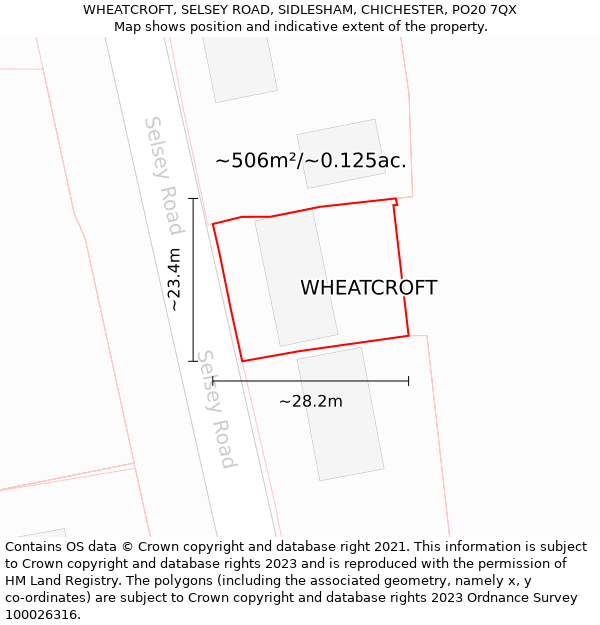 WHEATCROFT, SELSEY ROAD, SIDLESHAM, CHICHESTER, PO20 7QX: Plot and title map