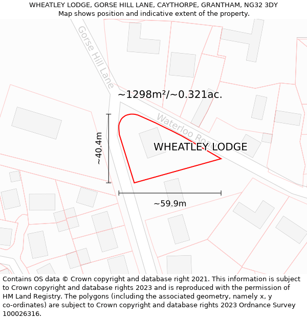 WHEATLEY LODGE, GORSE HILL LANE, CAYTHORPE, GRANTHAM, NG32 3DY: Plot and title map