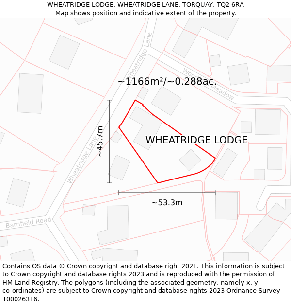 WHEATRIDGE LODGE, WHEATRIDGE LANE, TORQUAY, TQ2 6RA: Plot and title map