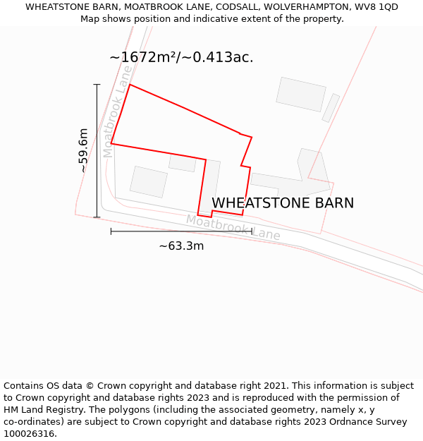 WHEATSTONE BARN, MOATBROOK LANE, CODSALL, WOLVERHAMPTON, WV8 1QD: Plot and title map