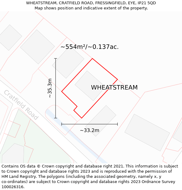 WHEATSTREAM, CRATFIELD ROAD, FRESSINGFIELD, EYE, IP21 5QD: Plot and title map