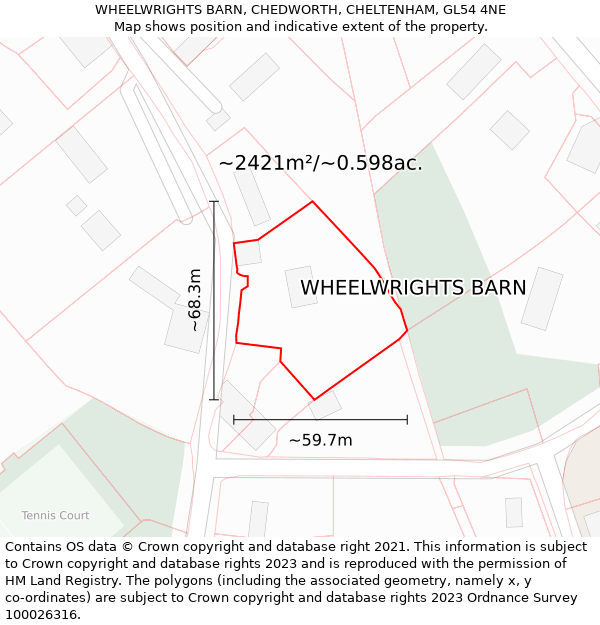 WHEELWRIGHTS BARN, CHEDWORTH, CHELTENHAM, GL54 4NE: Plot and title map