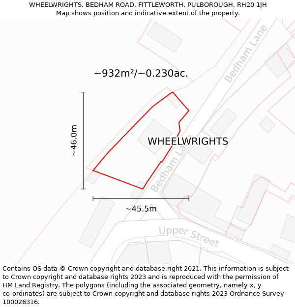 WHEELWRIGHTS, BEDHAM ROAD, FITTLEWORTH, PULBOROUGH, RH20 1JH: Plot and title map