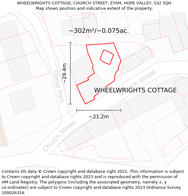 WHEELWRIGHTS COTTAGE, CHURCH STREET, EYAM, HOPE VALLEY, S32 5QH: Plot and title map