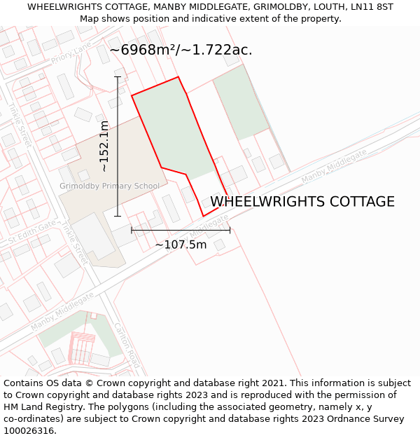 WHEELWRIGHTS COTTAGE, MANBY MIDDLEGATE, GRIMOLDBY, LOUTH, LN11 8ST: Plot and title map