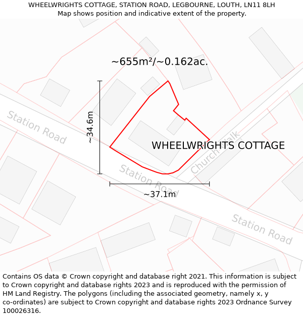 WHEELWRIGHTS COTTAGE, STATION ROAD, LEGBOURNE, LOUTH, LN11 8LH: Plot and title map