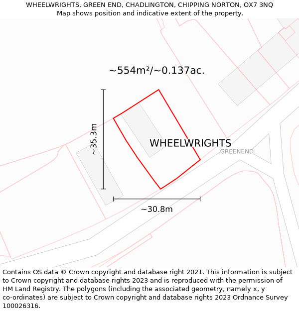 WHEELWRIGHTS, GREEN END, CHADLINGTON, CHIPPING NORTON, OX7 3NQ: Plot and title map