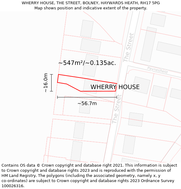 WHERRY HOUSE, THE STREET, BOLNEY, HAYWARDS HEATH, RH17 5PG: Plot and title map