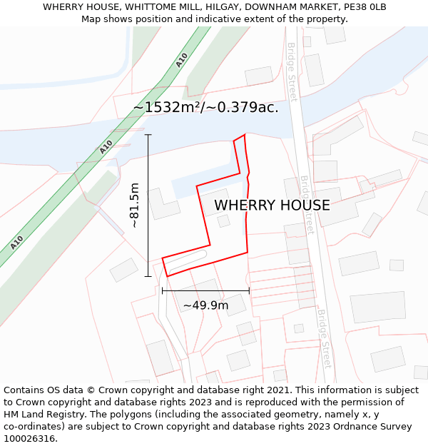 WHERRY HOUSE, WHITTOME MILL, HILGAY, DOWNHAM MARKET, PE38 0LB: Plot and title map