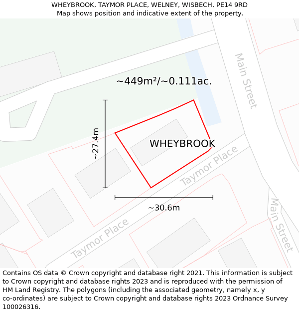 WHEYBROOK, TAYMOR PLACE, WELNEY, WISBECH, PE14 9RD: Plot and title map