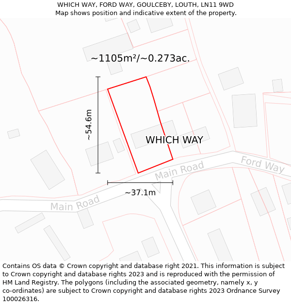 WHICH WAY, FORD WAY, GOULCEBY, LOUTH, LN11 9WD: Plot and title map