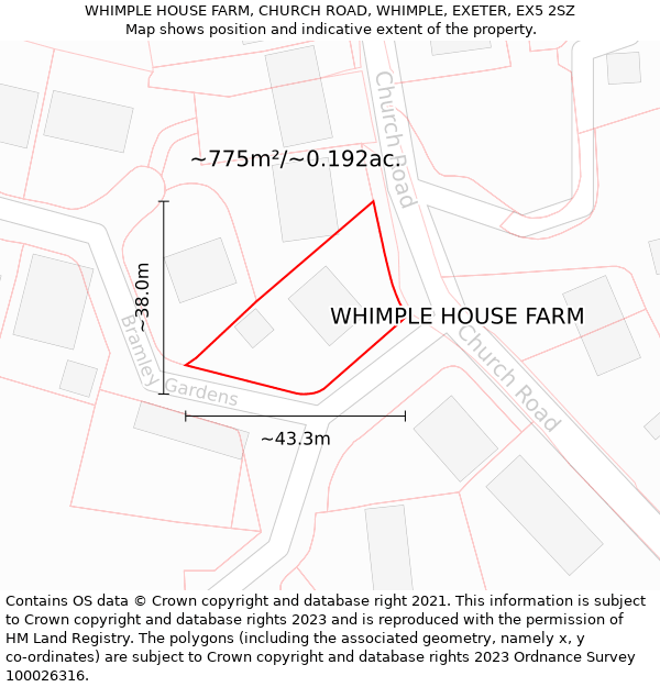 WHIMPLE HOUSE FARM, CHURCH ROAD, WHIMPLE, EXETER, EX5 2SZ: Plot and title map