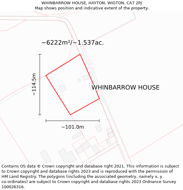 WHINBARROW HOUSE, HAYTON, WIGTON, CA7 2PJ: Plot and title map